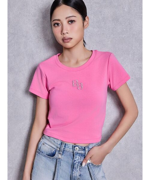 GYDA(ジェイダ)の「GLITTER GG Tシャツ(Tシャツ/カットソー・レディース・ミント/ピンク/オレンジ/ブラック/オフホワイト・FREE)」の4枚目の写真