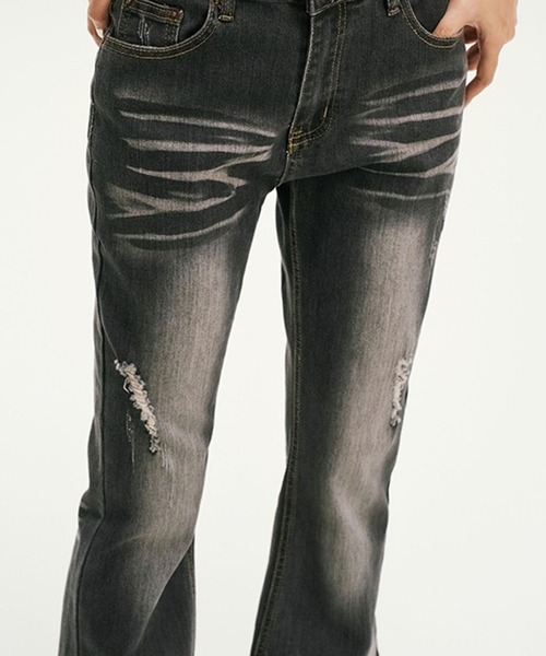 VIBGYOR（ヴィブジョー）の「【EIZZ/アイズ】ブラック スリム ヴィンテージウォッシュ フレアデニムパンツ（デニムパンツ・レディース・ブラック・FREE）」の4枚目の写真