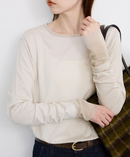 SLOBE IENA（スローブイエナ）の「《追加6》レイヤードスリーブロンTEE（Tシャツ/カットソー・レディース・ブラック系その他/アイボリー/ホワイト・FREE）」の17枚目の写真