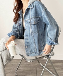 Amulet（アミュレット）の「カジュアルに羽織れるこなれ感スタイル！ フード付きデニムライクジャケット（デニムジャケット）」