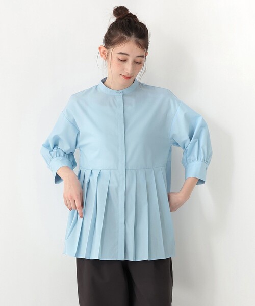 Afternoon Tea(アフタヌーンティー)の「ブロードプリーツブラウス(シャツ/ブラウス・レディース・ライトブルー/ネイビー・MEDIUM)」の1枚目の写真