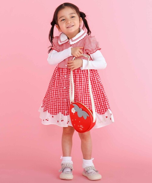 SLAP SLIP（スラップスリップ）の「【お揃い】ティアード襟付きチェック柄ワンピース(80~130cm)（ワンピース・キッズ・レッド系その他/ブルー系その他・110cm/100cm/90cm/80ｃｍ/120cm/130cm）」の4枚目の写真