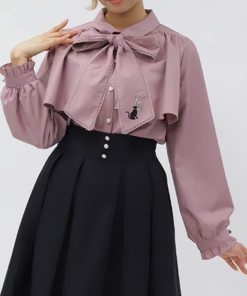axes femme POETIQUE(アクシーズファムポエティック)の「ネコ×音符刺繍ブラウス(シャツ/ブラウス・レディース・ピンク/ホワイト・MEDIUM)」の4枚目の写真