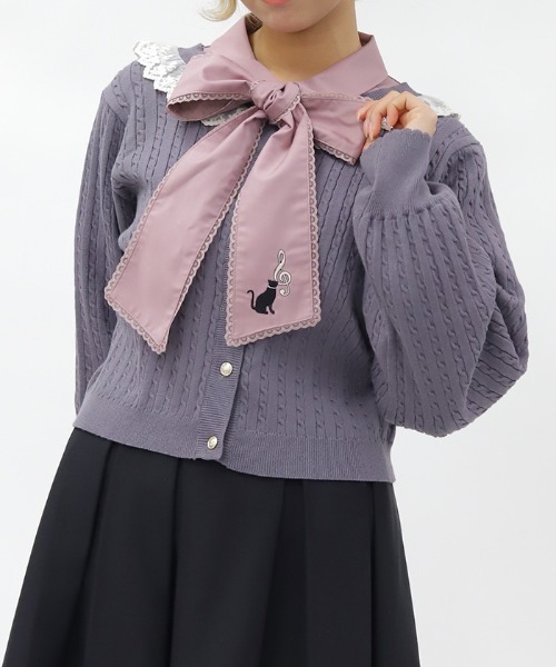 axes femme POETIQUE(アクシーズファムポエティック)の「ネコ×音符刺繍ブラウス(シャツ/ブラウス・レディース・ピンク/ホワイト・MEDIUM)」の8枚目の写真