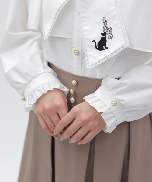 axes femme POETIQUE(アクシーズファムポエティック)の「ネコ×音符刺繍ブラウス(シャツ/ブラウス・レディース・ピンク/ホワイト・MEDIUM)」の10枚目の写真