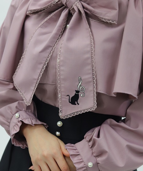 axes femme POETIQUE(アクシーズファムポエティック)の「ネコ×音符刺繍ブラウス(シャツ/ブラウス・レディース・ピンク/ホワイト・MEDIUM)」の11枚目の写真