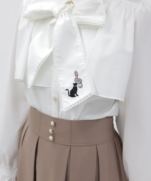 axes femme POETIQUE(アクシーズファムポエティック)の「ネコ×音符刺繍ブラウス(シャツ/ブラウス・レディース・ピンク/ホワイト・MEDIUM)」の12枚目の写真