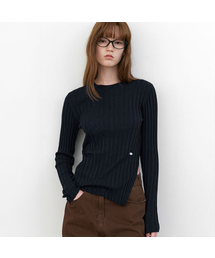 SLIT DETAIL SHEER RIBBED SLIM KNIT (T-7182)
