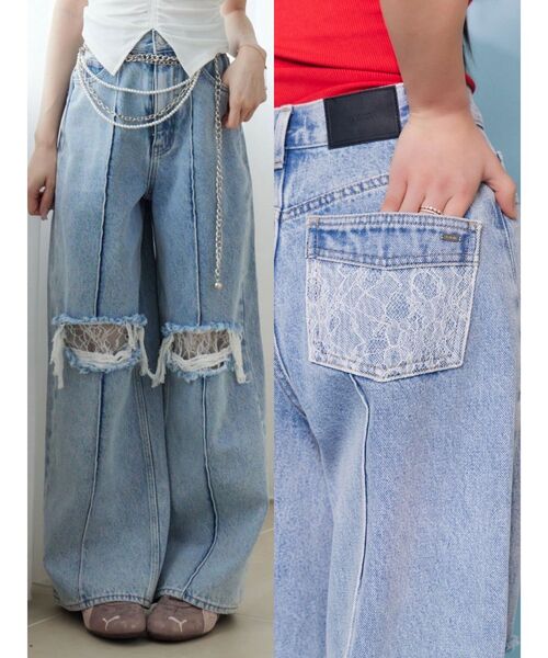 EATME（イートミー）の「ダメージレースデニムパンツ（デニムパンツ・レディース・ライトブルー/ブラック・MEDIUM/SMALL）」の13枚目の写真