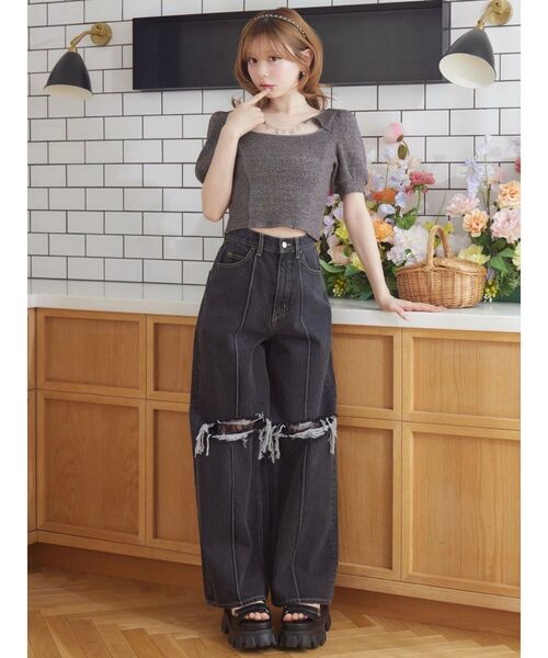 EATME(イートミー)の「ダメージレースデニムパンツ(デニムパンツ・レディース・ライトブルー/ブラック・MEDIUM/SMALL)」の6枚目の写真