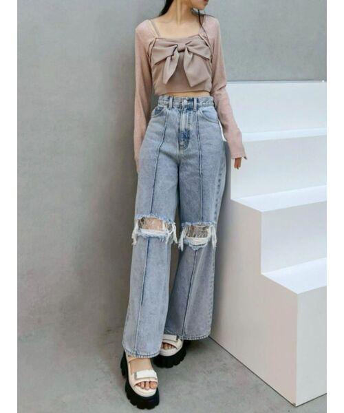 EATME(イートミー)の「ダメージレースデニムパンツ(デニムパンツ・レディース・ライトブルー/ブラック・MEDIUM/SMALL)」の9枚目の写真
