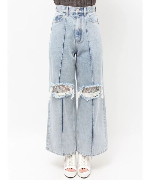 EATME(イートミー)の「ダメージレースデニムパンツ(デニムパンツ・レディース・ライトブルー/ブラック・MEDIUM/SMALL)」の14枚目の写真