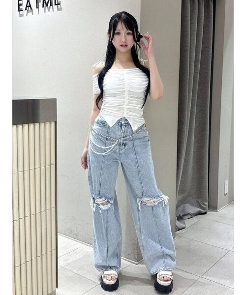 EATME（イートミー）の「ダメージレースデニムパンツ（デニムパンツ・レディース・ライトブルー/ブラック・MEDIUM/SMALL）」の8枚目の写真