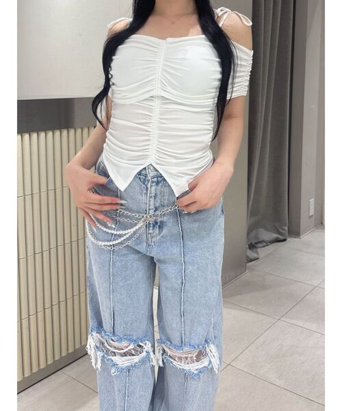 EATME（イートミー）の「ダメージレースデニムパンツ（デニムパンツ・レディース・ライトブルー/ブラック・MEDIUM/SMALL）」の12枚目の写真