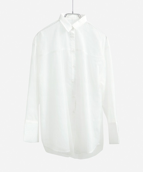 Fashion Letter(ファッションレター)の「オーバーサイズ シアーストライプシャツ(シャツ/ブラウス・レディース・ブラック/サックスブルー/オフホワイト・M)」の11枚目の写真
