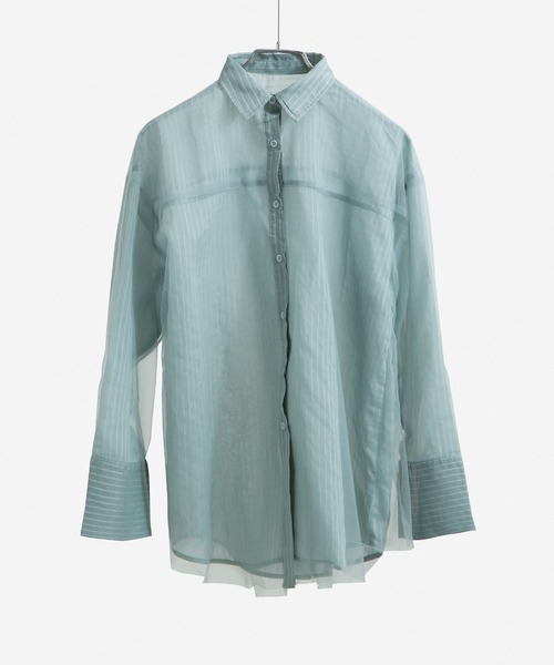 Fashion Letter(ファッションレター)の「オーバーサイズ シアーストライプシャツ(シャツ/ブラウス・レディース・ブラック/サックスブルー/オフホワイト・M)」の20枚目の写真