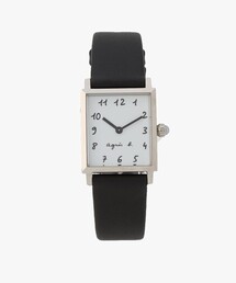 agnes b. | ブラック レザー スクエア ウォッチ "Marcello"(アナログ腕時計)
