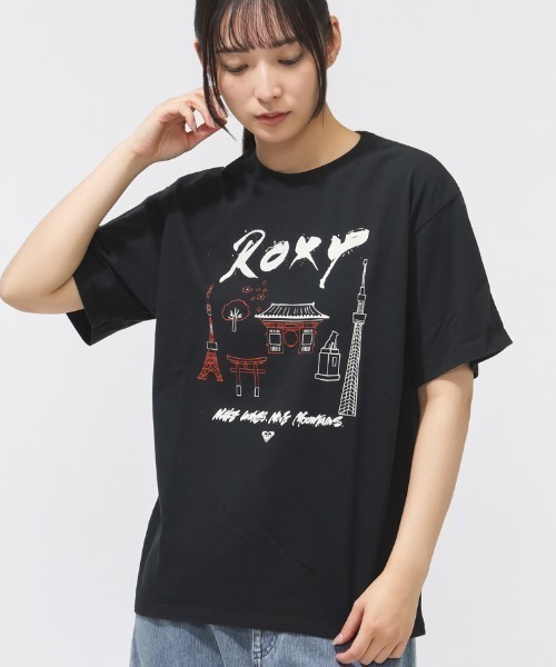 ROXY（ロキシー）の「【別注】ロキシー ROXY ROXY MAKE WAVES MOVE MOUNTAINS 限定コラボ（Tシャツ/カットソー・レディース・ブラック/ホワイト・S/XL/M/L）」の2枚目の写真