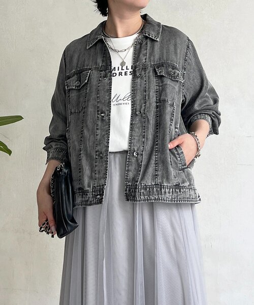 un dix cors（アンディコール）の「パウダーデニムジャケット（ブルゾン・レディース・グレー/サックスブルー/インディゴブルー・FREE）」の2枚目の写真