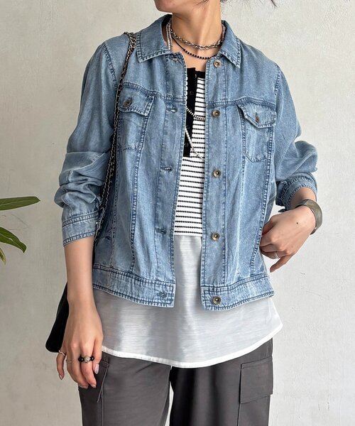 un dix cors（アンディコール）の「パウダーデニムジャケット（ブルゾン・レディース・グレー/サックスブルー/インディゴブルー・FREE）」の3枚目の写真