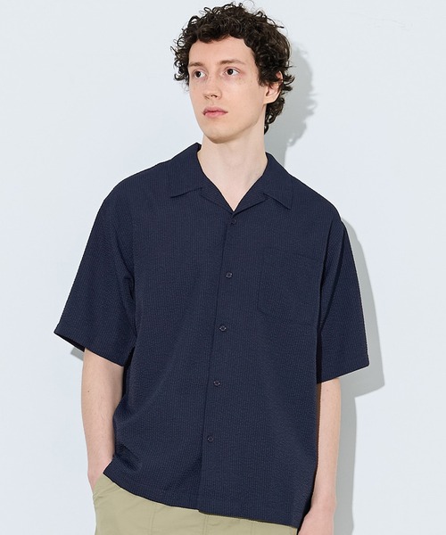coca(coca)(コカ)の「シアサッカー開襟半袖シャツ(シャツ/ブラウス・メンズ・ブラック/ネイビー・L/XL/M)」の2枚目の写真