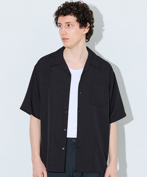 coca(coca)(コカ)の「シアサッカー開襟半袖シャツ(シャツ/ブラウス・メンズ・ブラック/ネイビー・L/XL/M)」の1枚目の写真