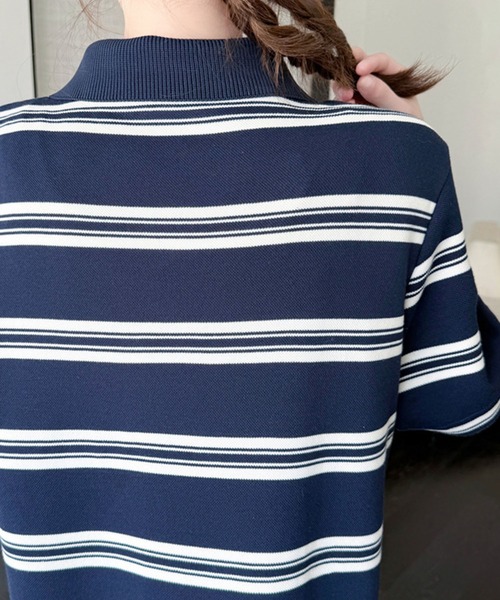 meJane（ミージェーン）の「ポロ襟ランダムボーダー 裾オーガンジーフリル ロングワンピース（ワンピース・レディース・ネイビー・FREE）」の15枚目の写真