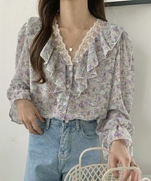 CHUL（チュル）の「フラワーフリルレースブラウス（Tシャツ/カットソー）」