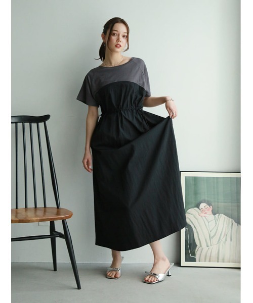 fifth(フィフス)の「【接触冷感】ナイロンワッシャーレイヤードワンピース(ワンピース・レディース・ブラック×グレー/ホワイト×ブラック・M)」の4枚目の写真