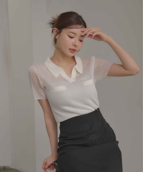 SOELA(ソエラ)の「【INGNI SOELA】シアースキッパーリブニット/WEB限定(ニット/セーター・レディース・ネイビー/アイボリー/チャコールグレー・FREE)」の4枚目の写真