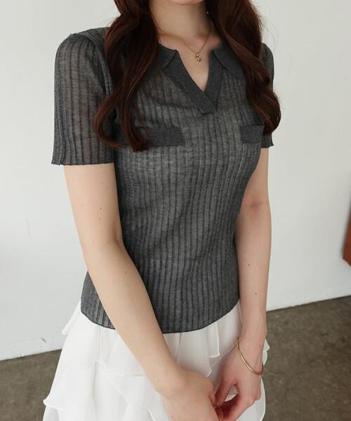 SOELA(ソエラ)の「【INGNI SOELA】シアースキッパーリブニット/WEB限定(ニット/セーター・レディース・ネイビー/アイボリー/チャコールグレー・FREE)」の15枚目の写真