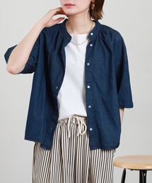エアリーデニムスタンドカラーシャツ 半端袖