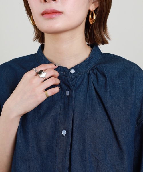 atONE(アットワン)の「エアリーデニムスタンドカラーシャツ 半端袖(シャツ/ブラウス・レディース・ワンウォッシュ/ネイビー・M~L/4L~5L/LL~3L)」の19枚目の写真