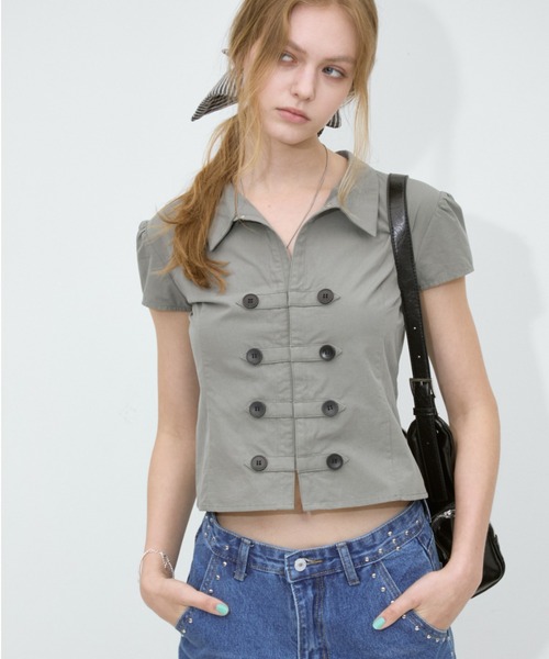 Rohwel(ローウェル)の「Napoleon compact Button Shirt / ナポレオンコンパクトボタンシャツ(シャツ/ブラウス・レディース・ホワイト/ライトブルー/ブラック/グレー・FREE)」の1枚目の写真