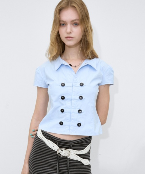 Rohwel(ローウェル)の「Napoleon compact Button Shirt / ナポレオンコンパクトボタンシャツ(シャツ/ブラウス・レディース・ホワイト/ライトブルー/ブラック/グレー・FREE)」の4枚目の写真
