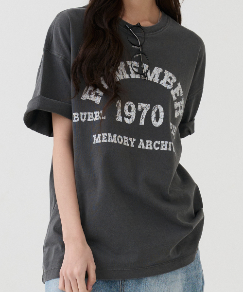 BUBBLPIECE（バブルピース）の「[男女共用] 1970リメンバークラックピグメントTシャツ_チャコール（Tシャツ/カットソー・レディース・その他・MEDIUM/LARGE）」の4枚目の写真