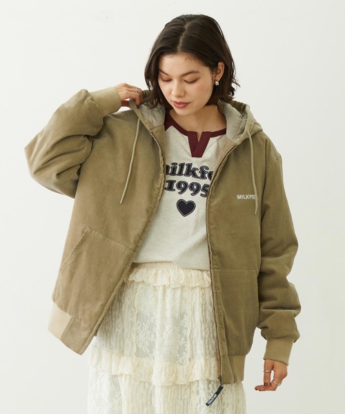MILKFED.（ミルクフェド）の「LOGO EMBROIDERED CORDUROY HOODED JACKET（ブルゾン・レディース・ベージュ/ブラック/オフホワイト・S/M）」の3枚目の写真