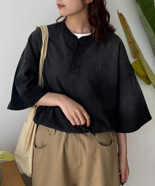 CIAOPANIC TYPY(チャオパニックティピー)の「【UNISEX】スプレー加工ヘンリーTEE(Tシャツ/カットソー・メンズ・ブラック/オレンジ/ホワイト・MEDIUM/LARGE)」の8枚目の写真