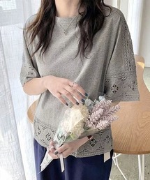 袖レース切り替え5分袖Tシャツカットソー
