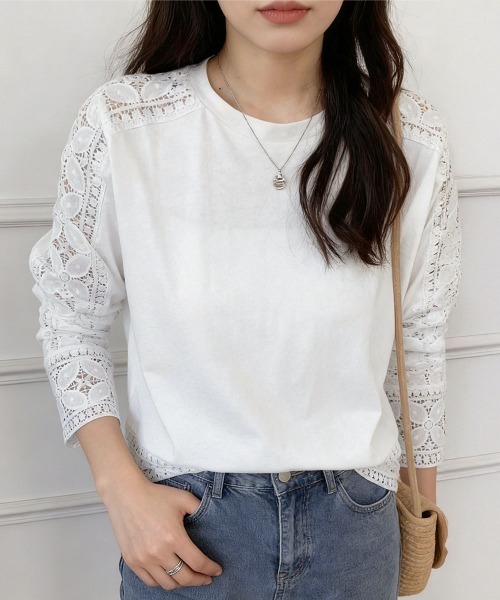 Miniministore（ミニミニストア）の「袖レース切り替え5分袖Tシャツカットソー（Tシャツ/カットソー・レディース・ブラック系2/ホワイト系2/ホワイト系1/グレー系2/グレー系1/ブラック系1・FREE）」の11枚目の写真