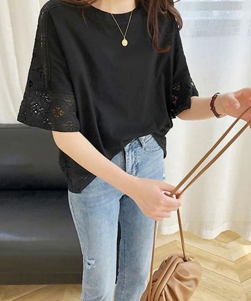 Miniministore（ミニミニストア）の「袖レース切り替え5分袖Tシャツカットソー（Tシャツ/カットソー・レディース・ブラック系2/ホワイト系2/ホワイト系1/グレー系2/グレー系1/ブラック系1・FREE）」の15枚目の写真