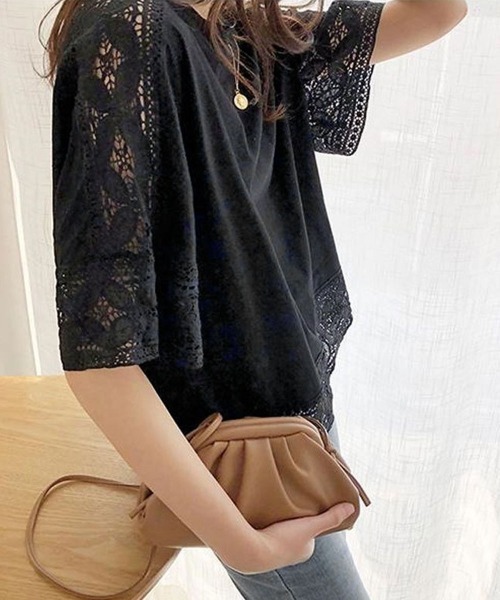 Miniministore（ミニミニストア）の「袖レース切り替え5分袖Tシャツカットソー（Tシャツ/カットソー・レディース・ブラック系2/ホワイト系2/ホワイト系1/グレー系2/グレー系1/ブラック系1・FREE）」の17枚目の写真