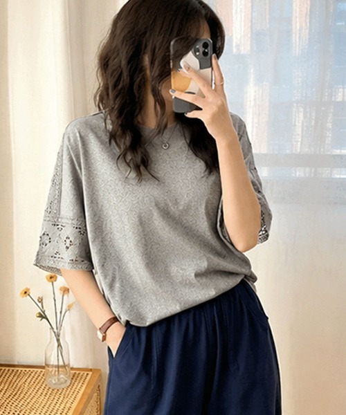 Miniministore（ミニミニストア）の「袖レース切り替え5分袖Tシャツカットソー（Tシャツ/カットソー・レディース・ブラック系2/ホワイト系2/ホワイト系1/グレー系2/グレー系1/ブラック系1・FREE）」の22枚目の写真