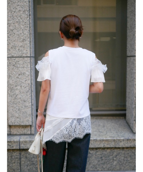 BeBeoD（べベッド）の「オーガンジーフリルドッキングトップス（Tシャツ/カットソー・レディース・ブラック/ホワイト・フリー）」の4枚目の写真