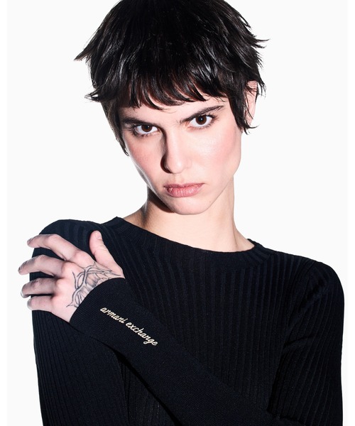 ARMANI EXCHANGE(アルマーニエクスチェンジ)の「【A|X アルマーニ エクスチェンジ】<オンライン限定カラー>エンブロイダリーロゴ リブニットワンピース(ワンピース・レディース・ブラック・X-SMALL/SMALL/MEDIUM/LARGE)」の6枚目の写真