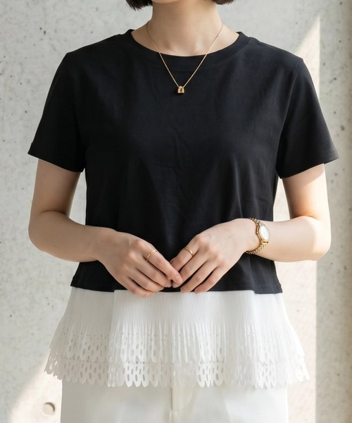 deux amour(ドゥーザムール)の「裾レース切り替えTシャツ(Tシャツ/カットソー・レディース・ホワイト/ブラック/ホワイト×ブラック・M~L)」の7枚目の写真