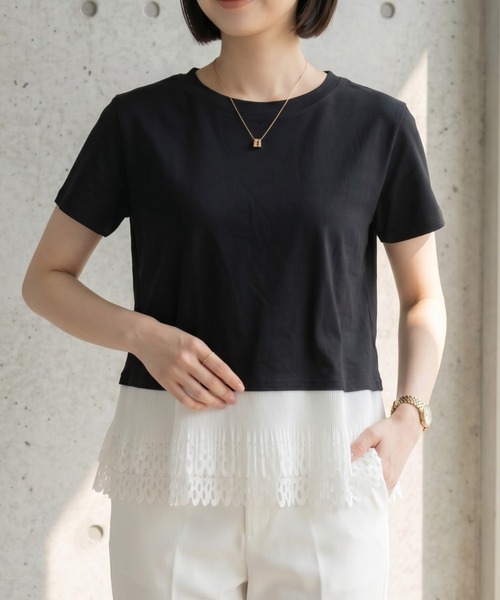 deux amour(ドゥーザムール)の「裾レース切り替えTシャツ(Tシャツ/カットソー・レディース・ホワイト/ブラック/ホワイト×ブラック・M~L)」の5枚目の写真