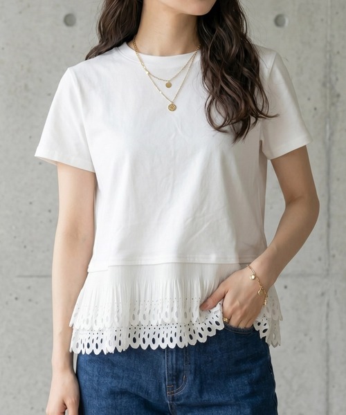 deux amour(ドゥーザムール)の「裾レース切り替えTシャツ(Tシャツ/カットソー・レディース・ホワイト/ブラック/ホワイト×ブラック・M~L)」の12枚目の写真