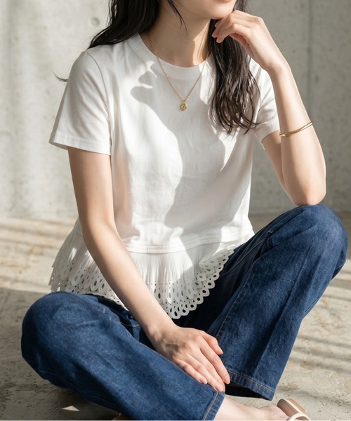 deux amour(ドゥーザムール)の「裾レース切り替えTシャツ(Tシャツ/カットソー・レディース・ホワイト/ブラック/ホワイト×ブラック・M~L)」の11枚目の写真