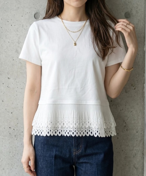 deux amour(ドゥーザムール)の「裾レース切り替えTシャツ(Tシャツ/カットソー・レディース・ホワイト/ブラック/ホワイト×ブラック・M~L)」の9枚目の写真